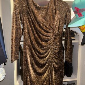 Rachel Zoe - Gold Ruched Dress with sexy V cut in back!